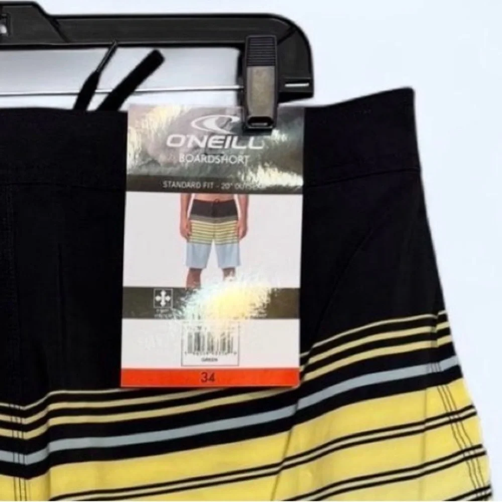 NWT O'Neill Boardshort Sz 34 Black Yellow Stripe Surf Gorpcore Beach Summer Swim
